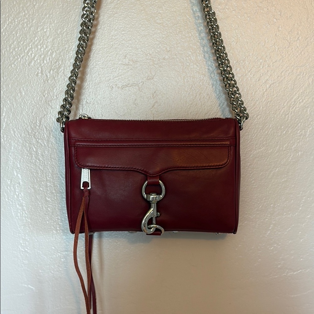 Rebecca Minkoff Mini MAC Red Silver Crossbody Bag with Chain Strap